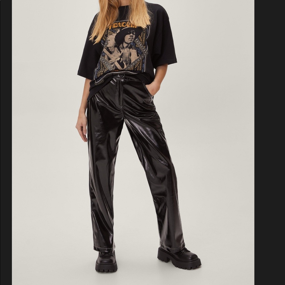 Petite Wide Leg Leather Trousers